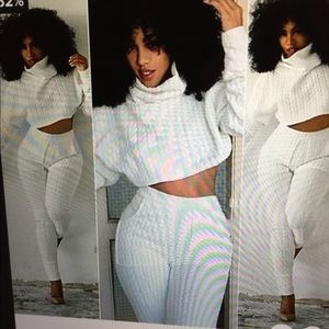 Retro Turtleneck Midriff Sweater and Pants